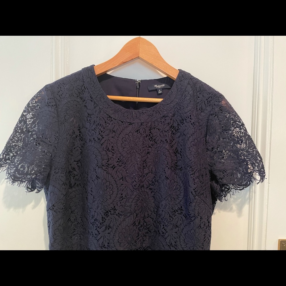 Madewell Lace Navy Blue Floral Shift Dress, Lined